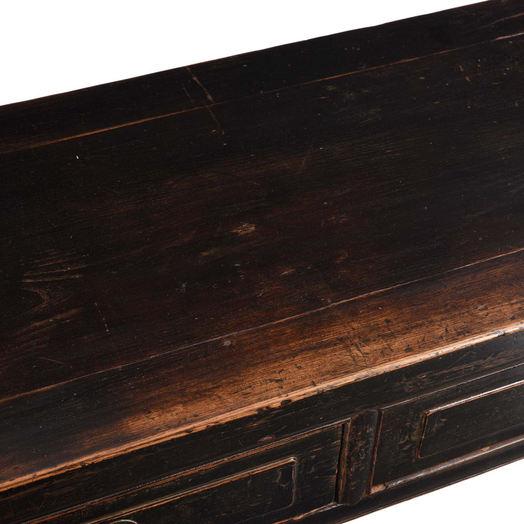 Surface View Of Black Lacquered Elm Scholars Desk From Shanxi - 19thC | Indigo Antiques