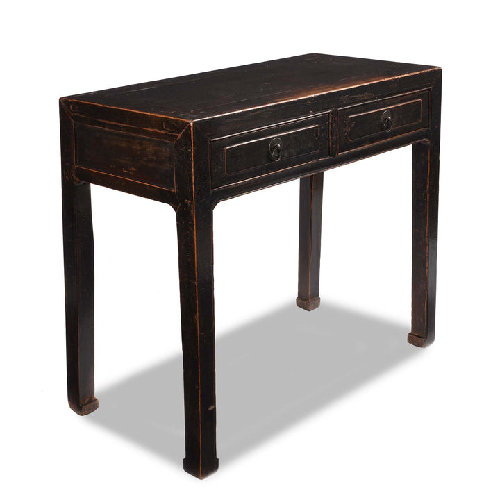 Angled View Of Black Lacquered Elm Scholars Desk From Shanxi - 19thC | Indigo Antiques