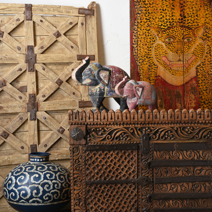 Large Painted Indian Elephant Figurine From Rajasthan