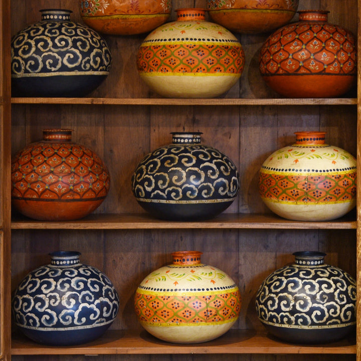 Painted Indian Matka Water Pots | Indigo Antiques