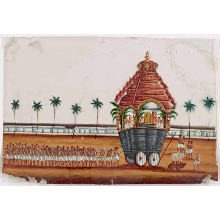 An original gouche painting of an Indian Ratha Yatra Chariot. 