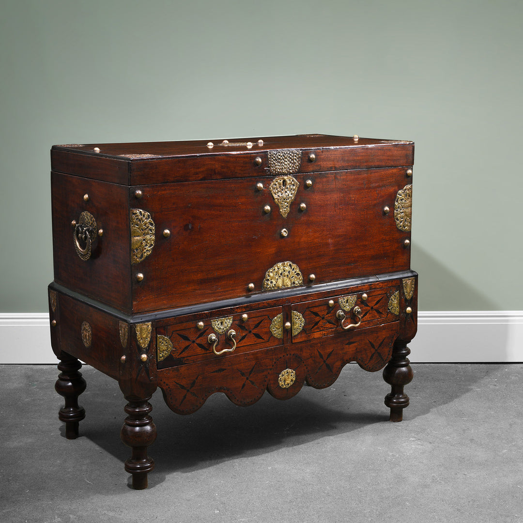 Indo-Dutch Jackfruit Wood & Brass Chest on Stand -18thC | Indigo Antiques