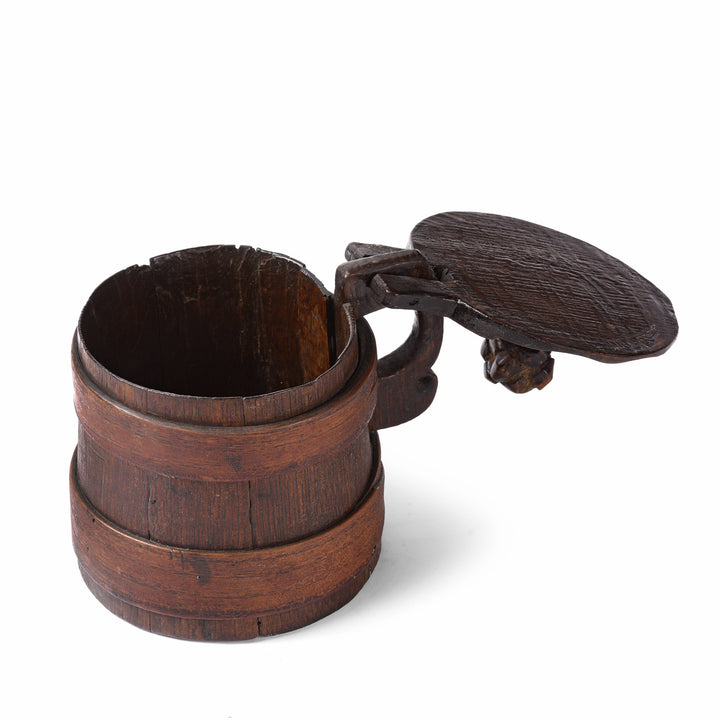 Open Lid View Of Old Japanese Wooden Beaker with Lid - 20thC | Indigo Antiques
