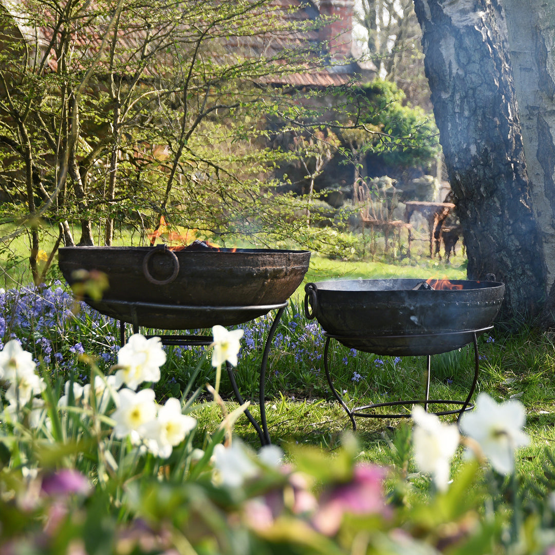 Old 1920's Kadai - Indian Fire Bowl On Stand From Rajasthan - 82cm
