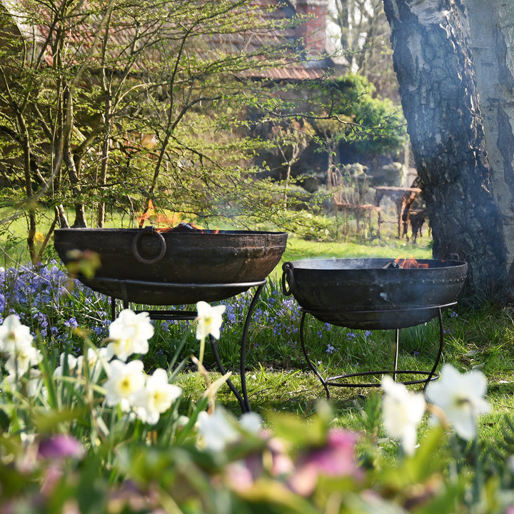 Old 1920's Kadai - Indian Fire Bowl On Stand From Rajasthan - 82cm