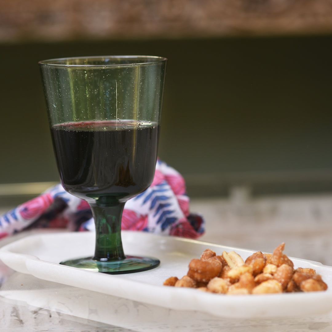 Indian Hand Carved White Marble Serving Plate With Nuts & a Glass of Red Wine | Indigo Antiques