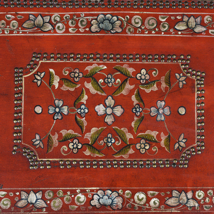 Paintwork Detail From Painted Red Leather Camphor Trunk - Early 19thC | INDIGO ANTIQUES