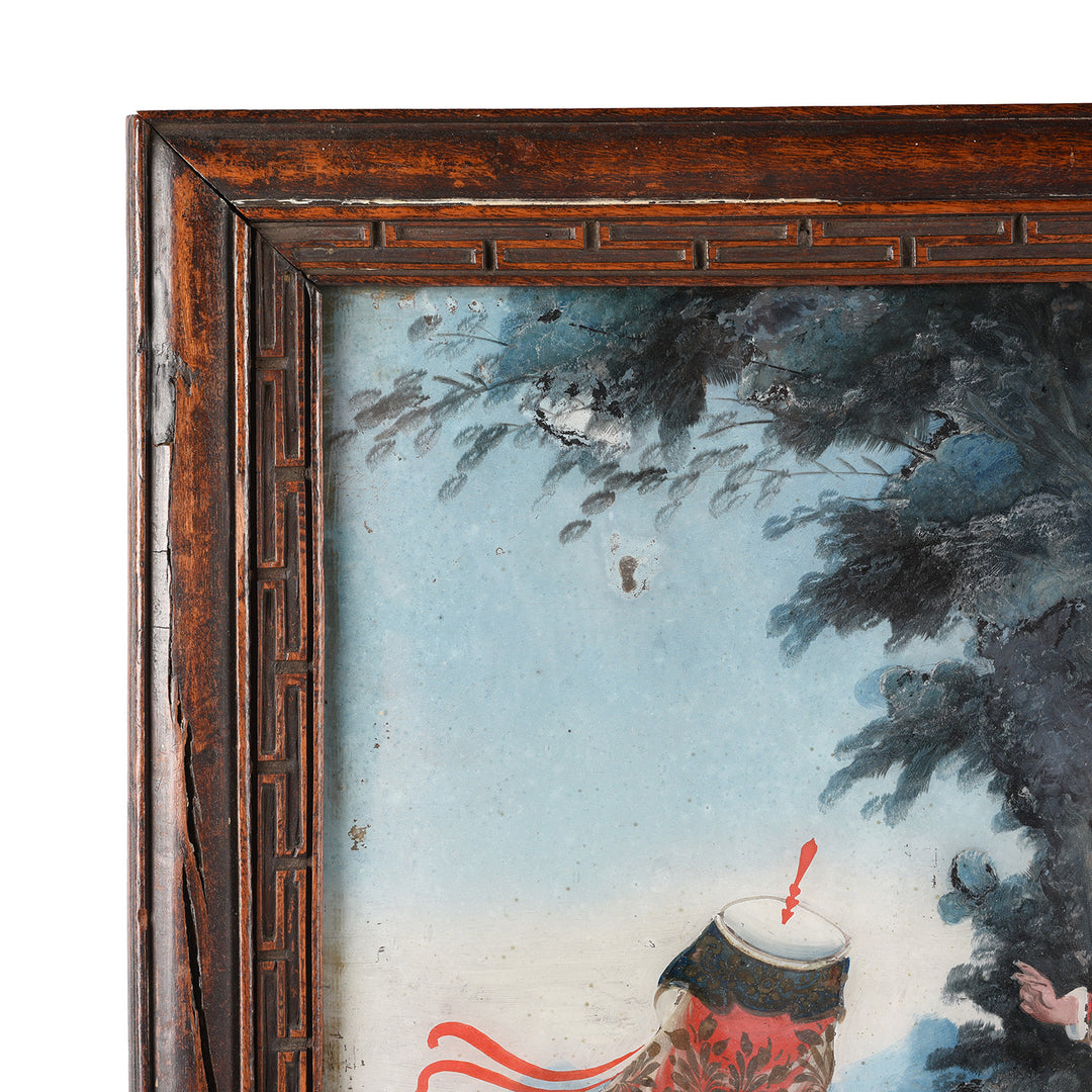 Corner Detail From Chinese Reverse Glass Painting & Frame - Early 19thC | Indigo Antiques