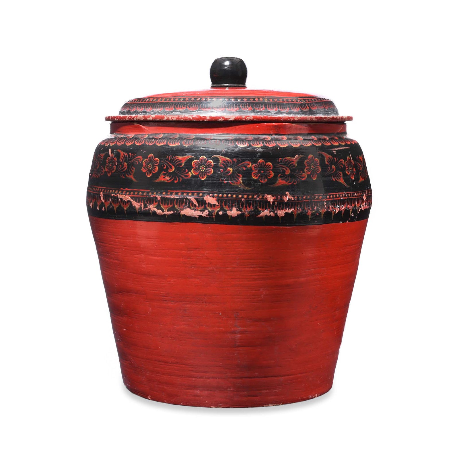 Antique Burmese Red Painted Papier Mache Jar & Cover | Indigo Antiques