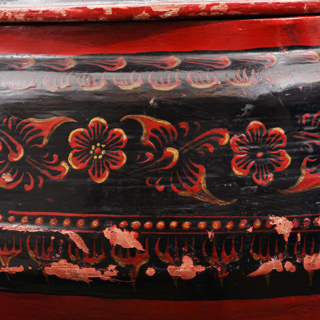 Burmese Red Painted Papier Mache Jar & Cover - Early 20thC