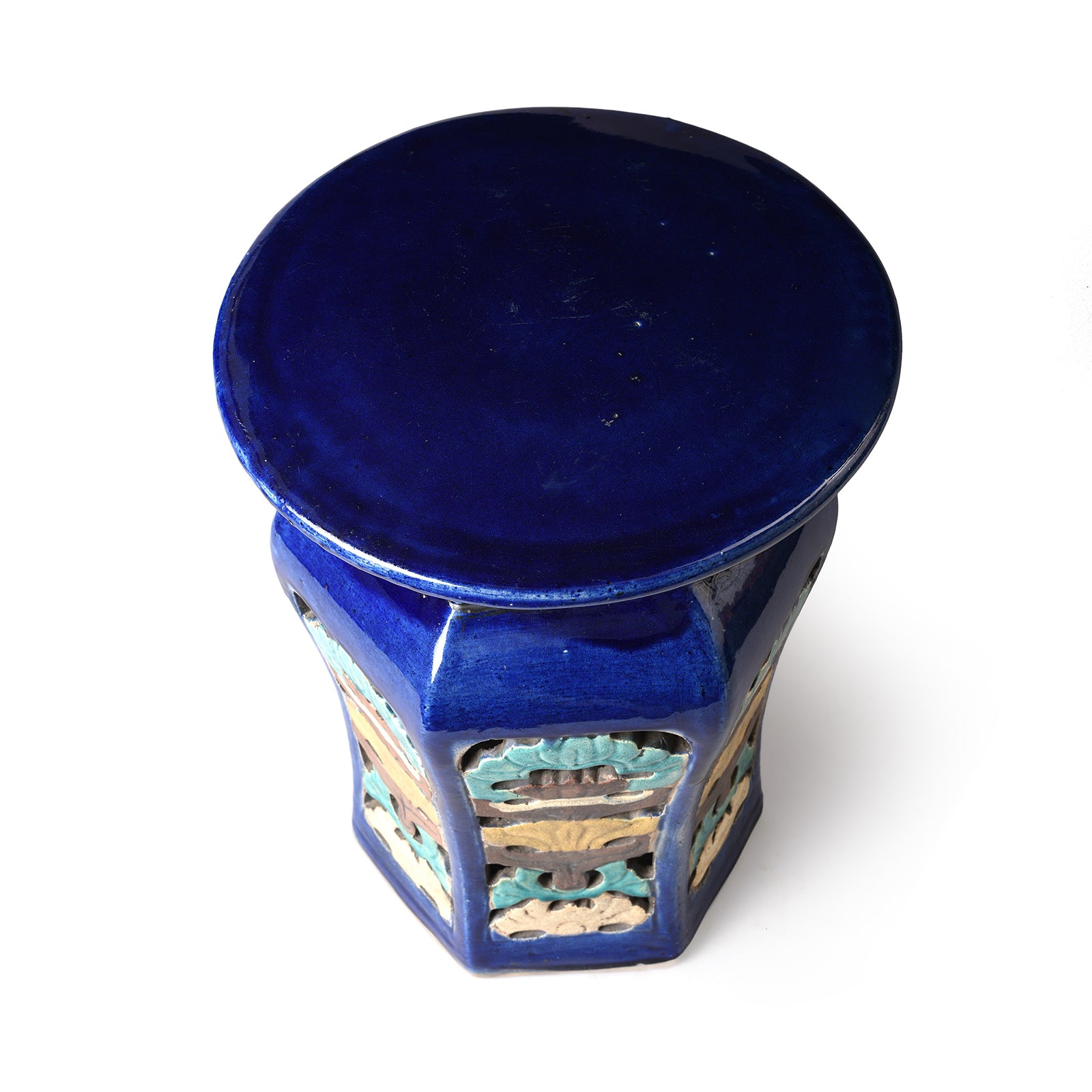 Top Down View Of Vintage Oriental Pottery Garden Seat -  20thC | Indigo Antiques