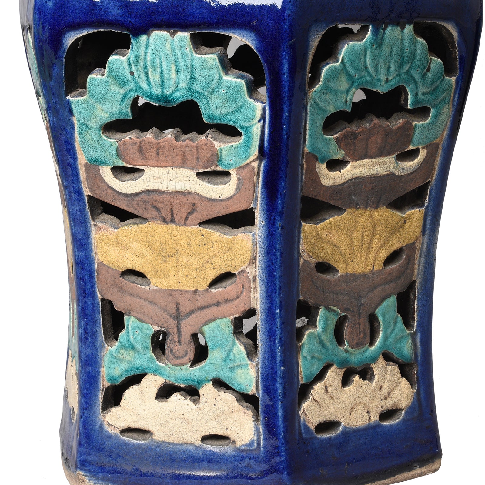 Detail From Reverse Of Vintage Oriental Pottery Garden Seat -  20thC | Indigo Antiques