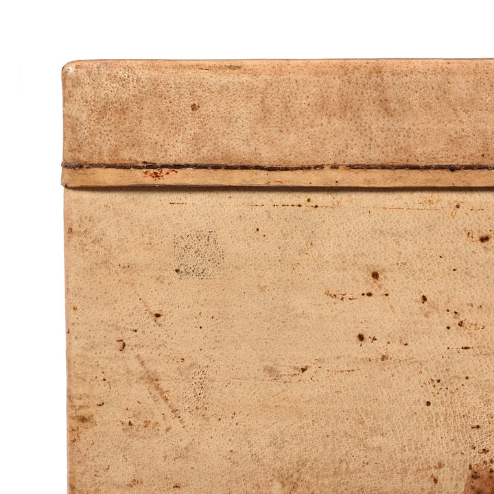 Corner Detail From Pale Leather Trunk from Shanghai - Circa 1920 | Indigo Antiques