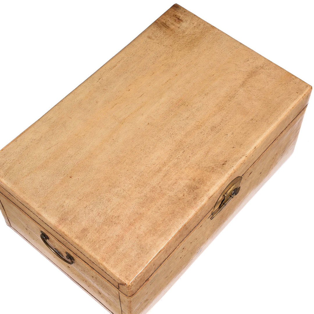 Top Down View From Pale Leather Trunk from Shanghai - Circa 1920 | Indigo Antiques