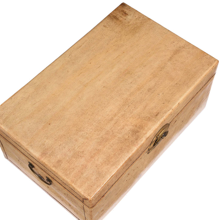 Top Down View From Pale Leather Trunk from Shanghai - Circa 1920 | Indigo Antiques