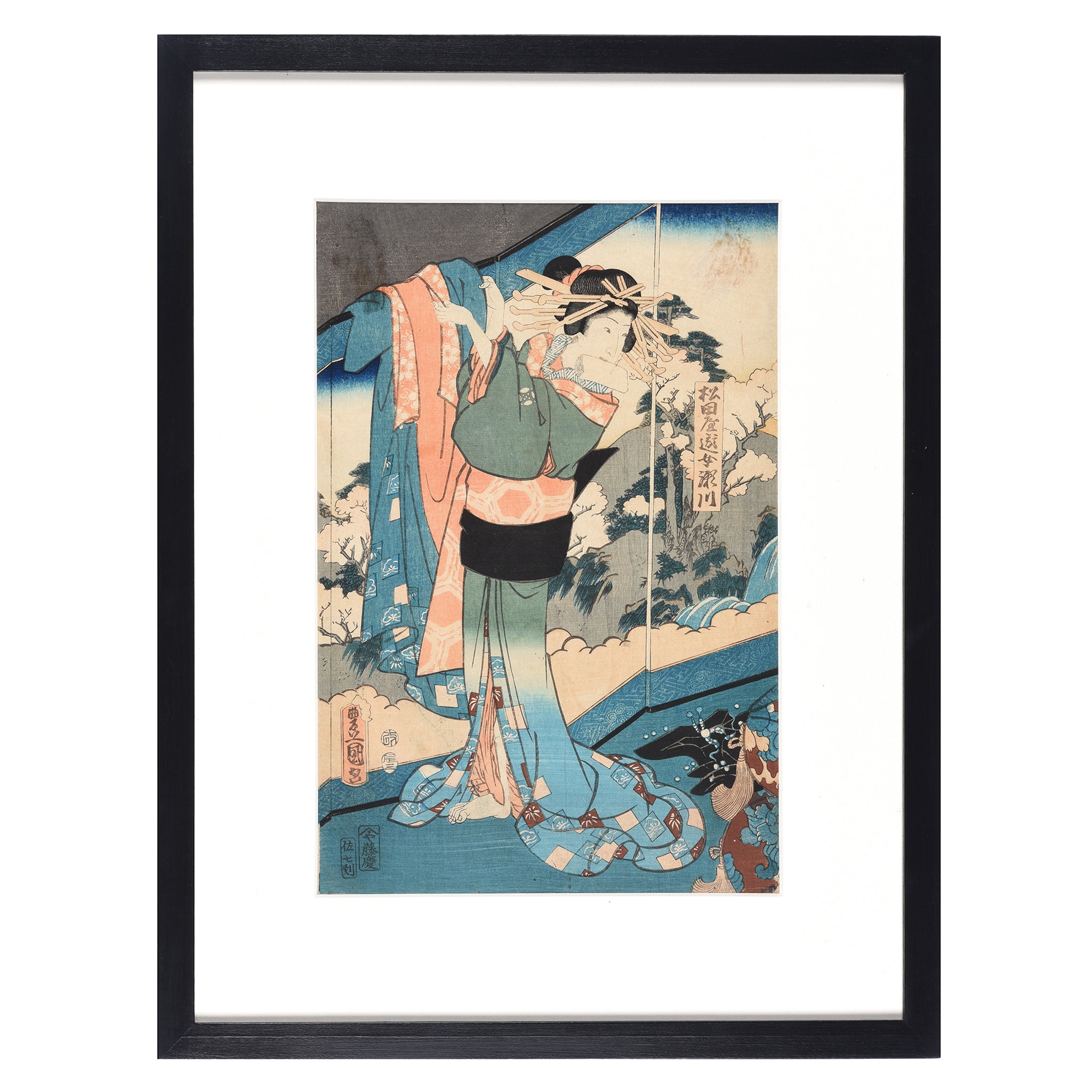 Framed Japanese Woodblock Print by Kunisada - Edo Period Framed Japanese Woodblock Print by Kunisada - Edo Period