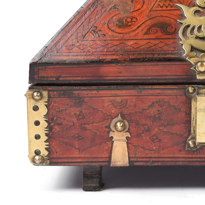 Corner Detail From Painted Betel Nut Box With Mahjong Set From Kerala - 19thC | Indigo Antiques