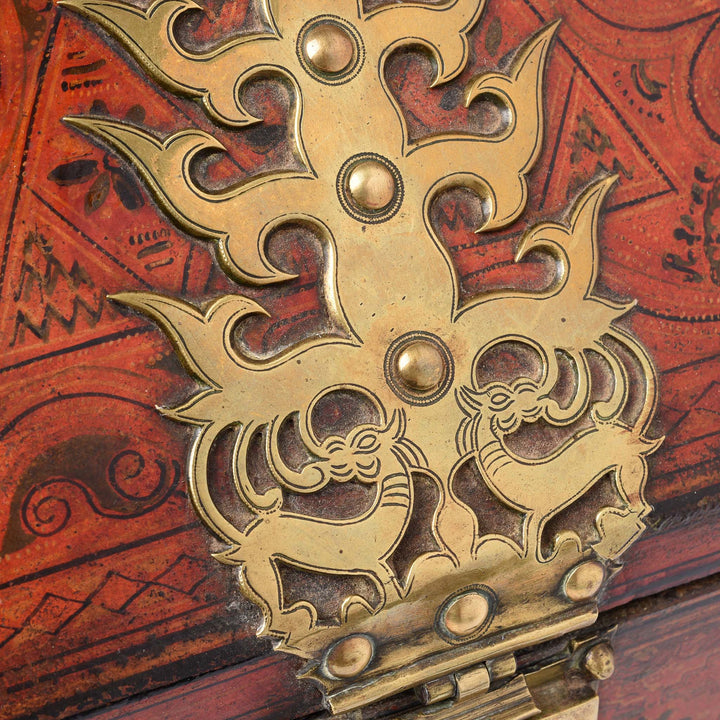 Metalwork Detail From Painted Betel Nut Box With Mahjong Set From Kerala - 19thC | Indigo Antiques
