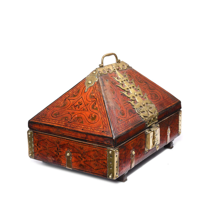 Angled View Of Painted Betel Nut Box With Mahjong Set From Kerala - 19thC | Indigo Antiques