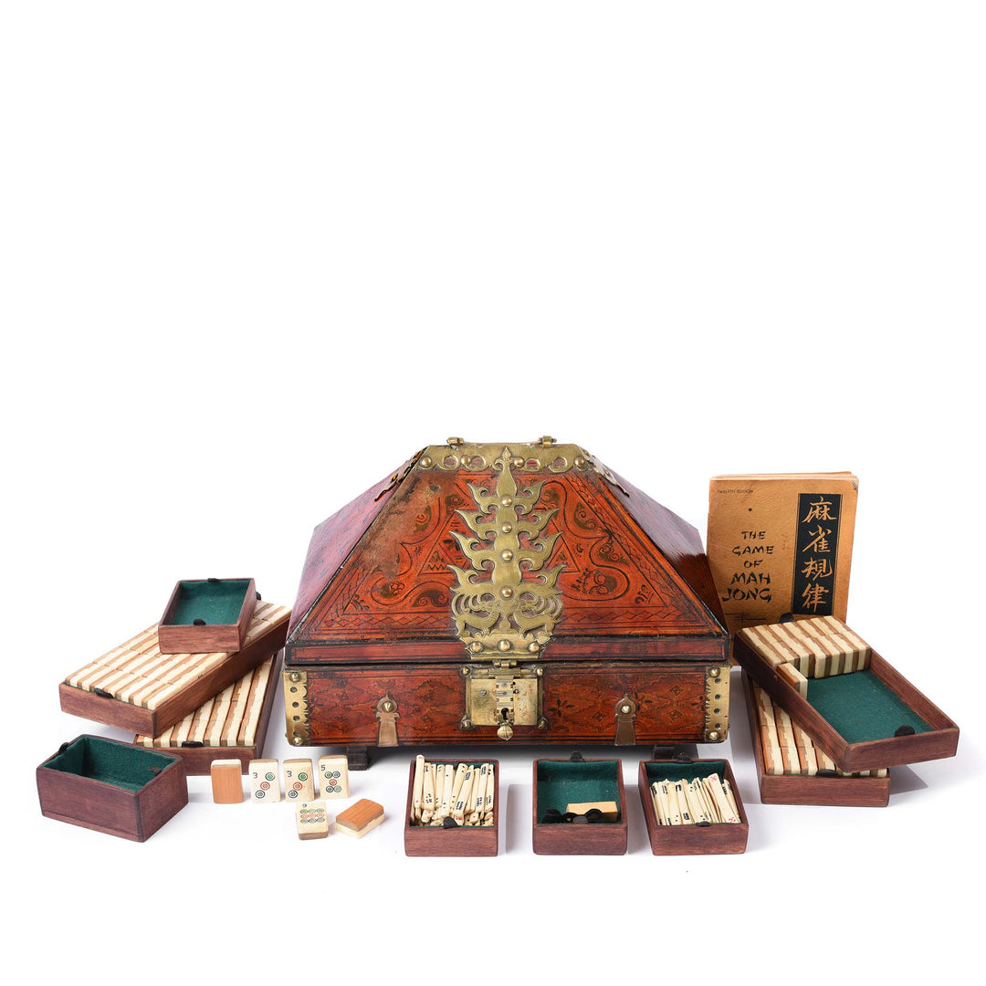 Mahjong Set Contents From Painted Betel Nut Box With Mahjong Set From Kerala - 19thC | Indigo Antiques