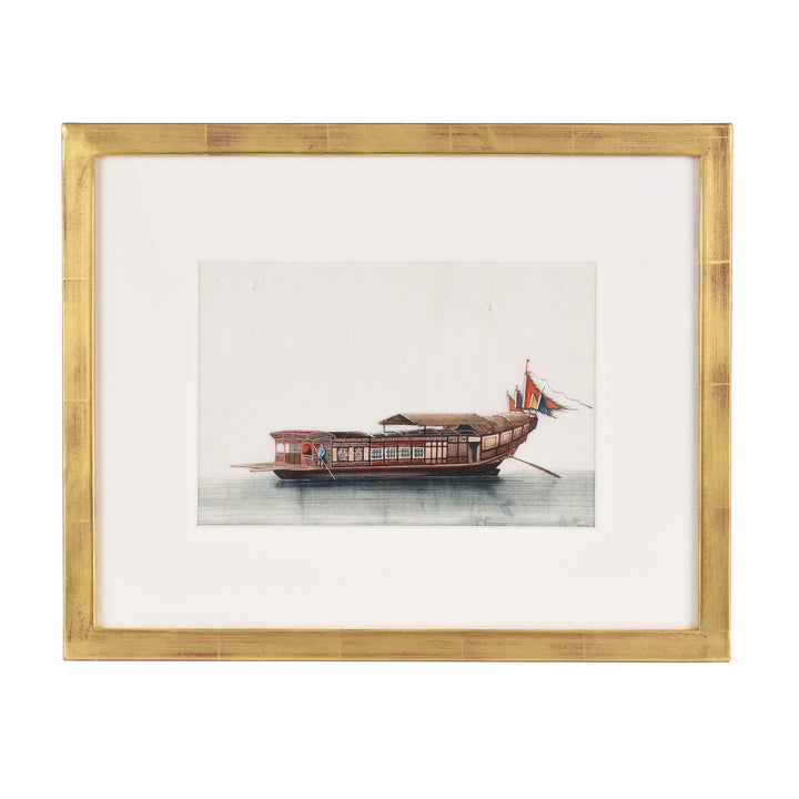 Framed Chinese Pith Painting of a Pleasure Boat - Late 19thC I Indigo Antiques
