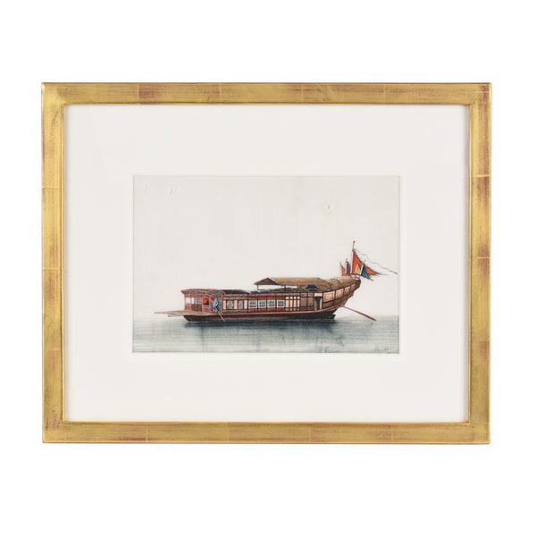 Framed Chinese Pith Painting of a Pleasure Boat - Late 19thC