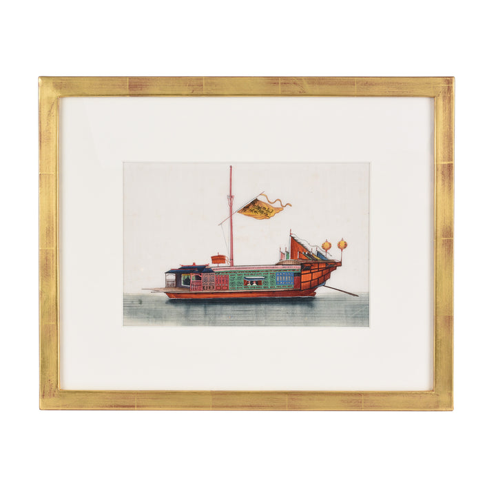 Framed Chinese Pith Painting of a Flower Boat - Late 19thC I Indigo Antiques