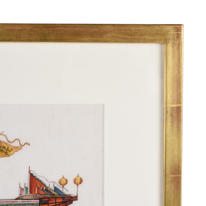 Frame Detail From Framed Chinese Pith Painting of a Flower Boat - Late 19thC I Indigo Antiques