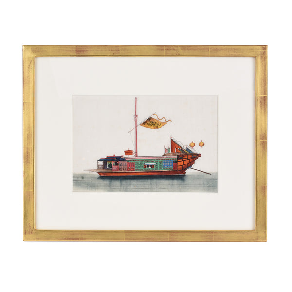 Framed Chinese Pith Painting of a Flower Boat - Late 19thC