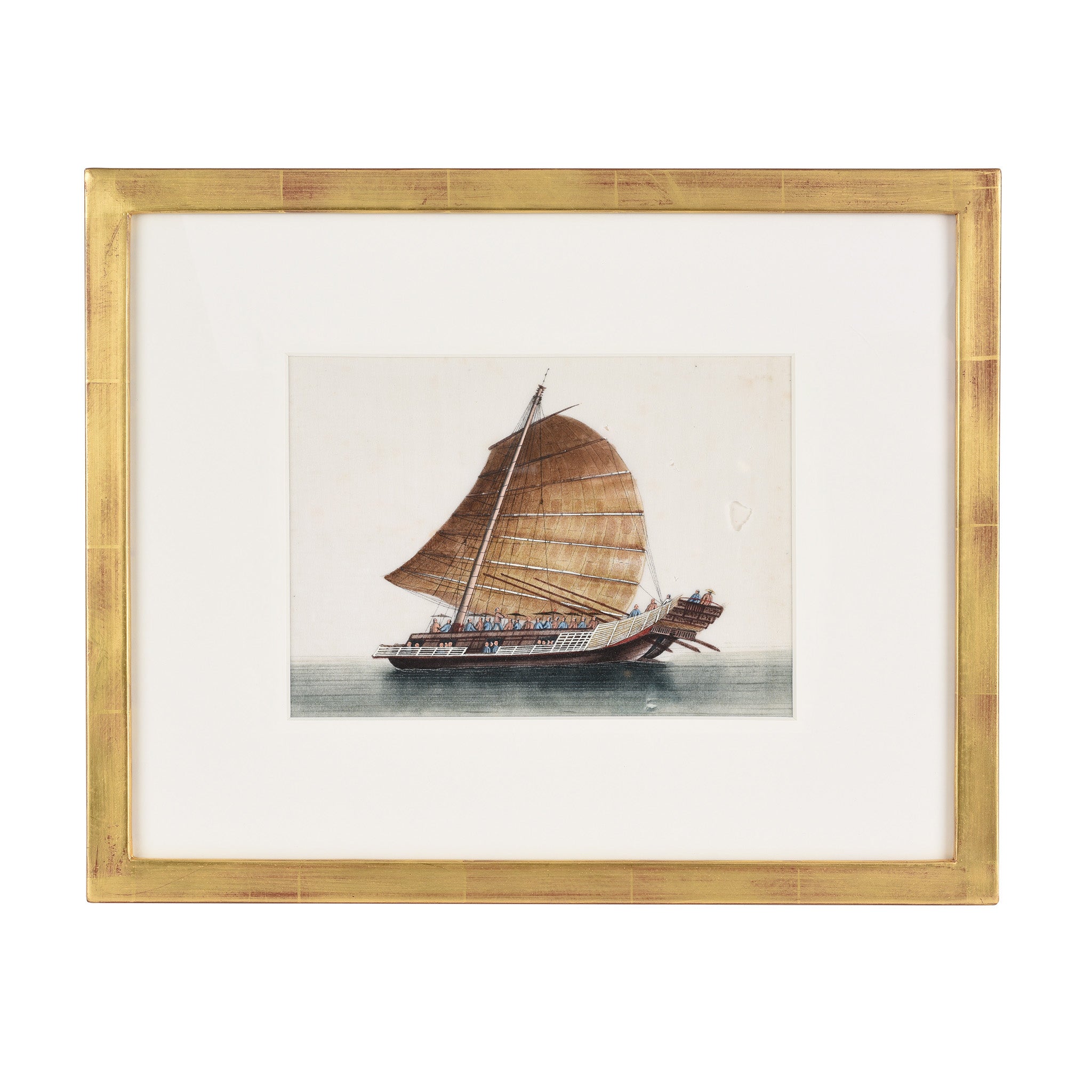 Framed Chinese Pith Painting of a Junk Ship - Late 19thC I Indigo Antiques