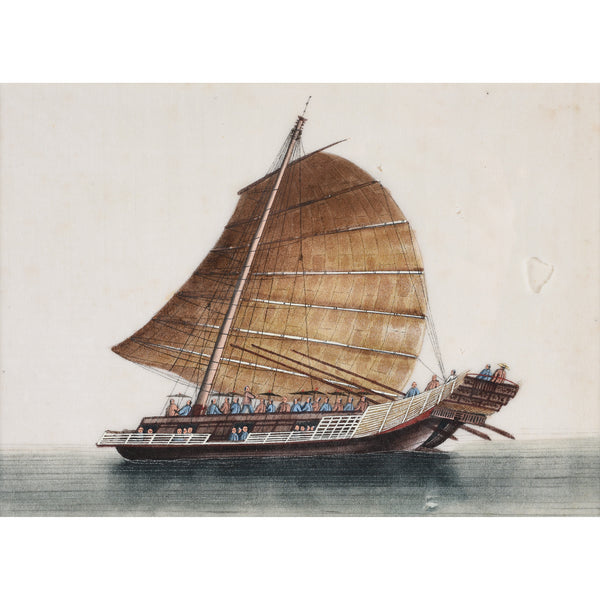 Framed Chinese Pith Painting of a Junk Ship - Late 19thC