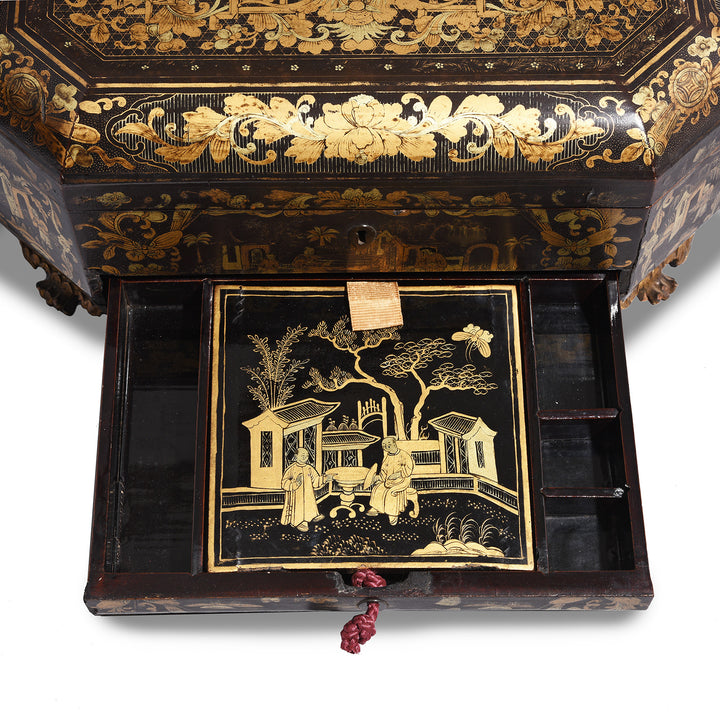 Drawer Detail From Chinoiserie Lacquer Sewing Box - Qing Dynasty Early 19thC | Indigo Antiques