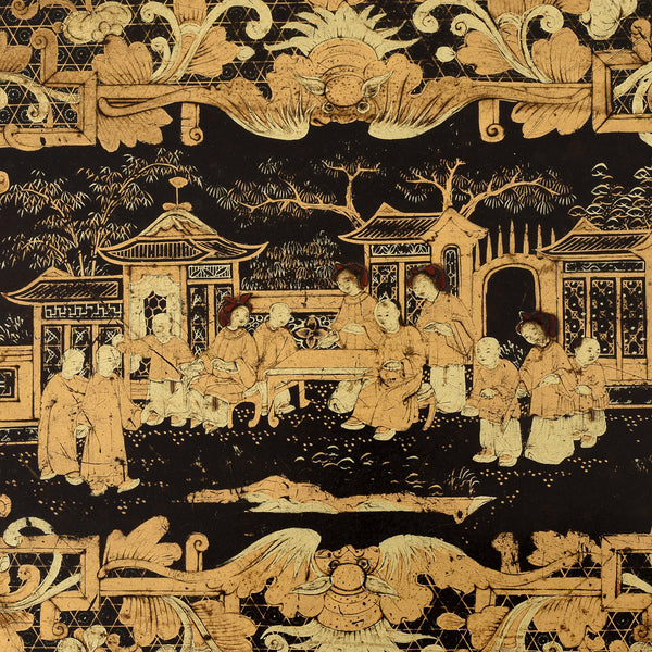 Gilt Black Lacquer Chinoiserie Sewing Box - Early 19th Century