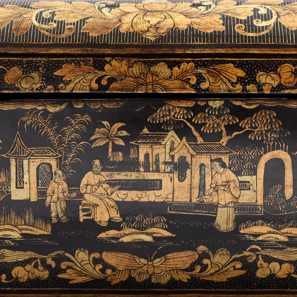 Gilt Black Lacquer Chinoiserie Sewing Box - Early 19th Century