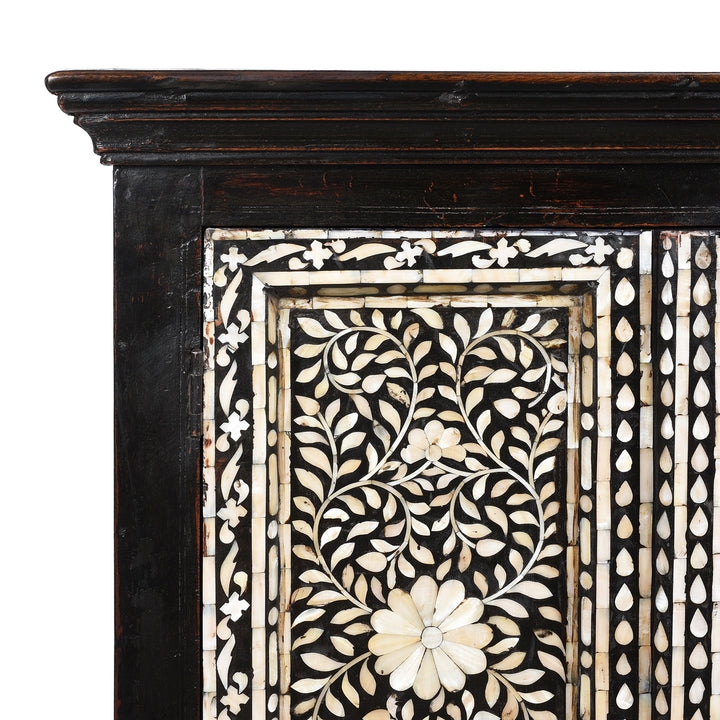 Corner Detail From Vintage Mother of Pearl Inlay Bedside Cabinet from Rajasthan | Indigo Antiques