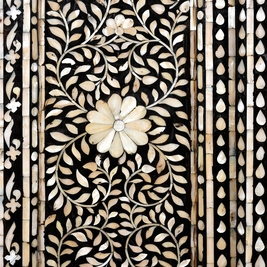 Inlay Detail From Vintage Mother of Pearl Inlay Bedside Cabinet from Rajasthan | Indigo Antiques