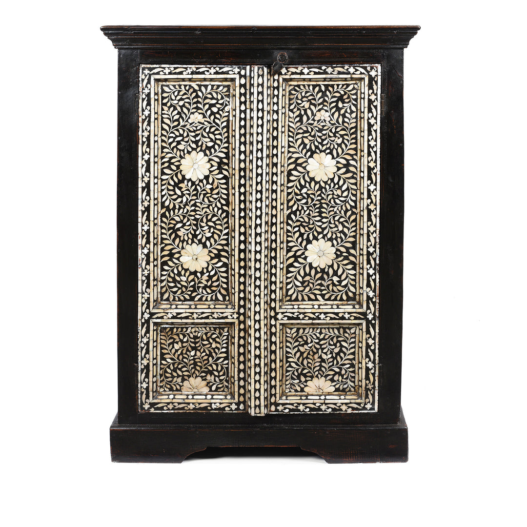 Vintage Mother of Pearl Inlay Bedside Cabinet from Rajasthan | Indigo Antiques