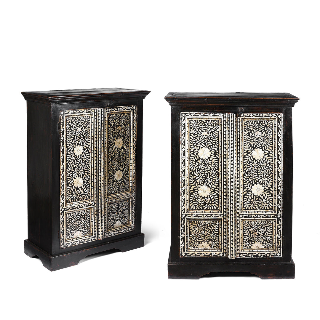 Vintage Mother of Pearl Inlay Bedside Cabinet from Rajasthan | Indigo Antiques