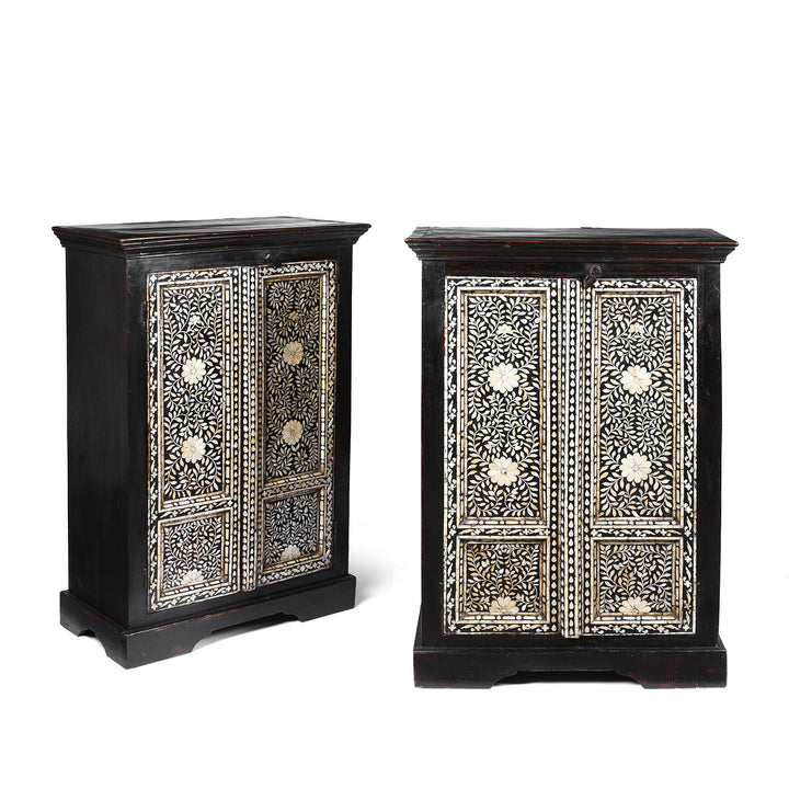 Vintage Mother of Pearl Inlay Bedside Cabinet from Rajasthan | Indigo Antiques