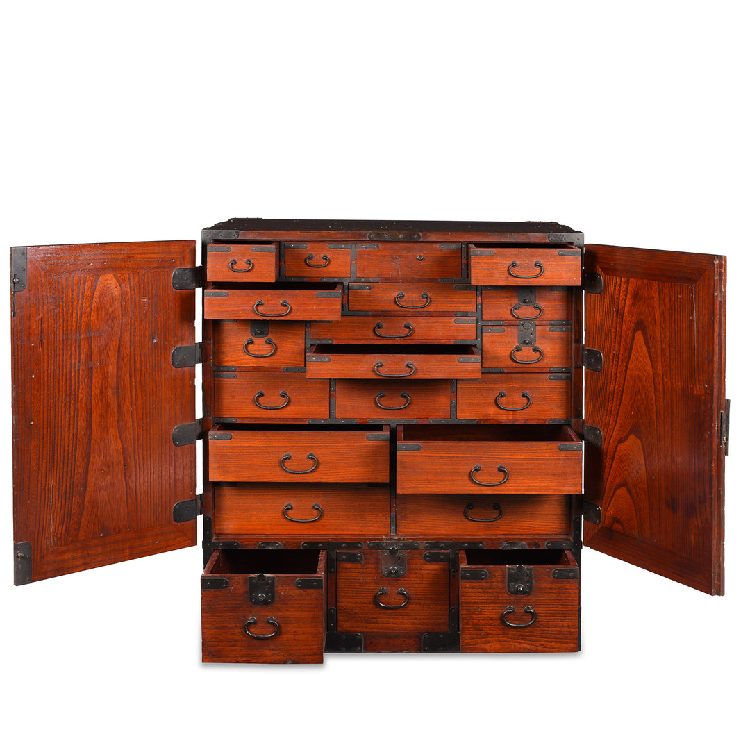 Open Drawer Detail From Japanese Kannon Biraki - Kiri (Pawlonia Wood) - Late Edo Period | Indigo Antiques