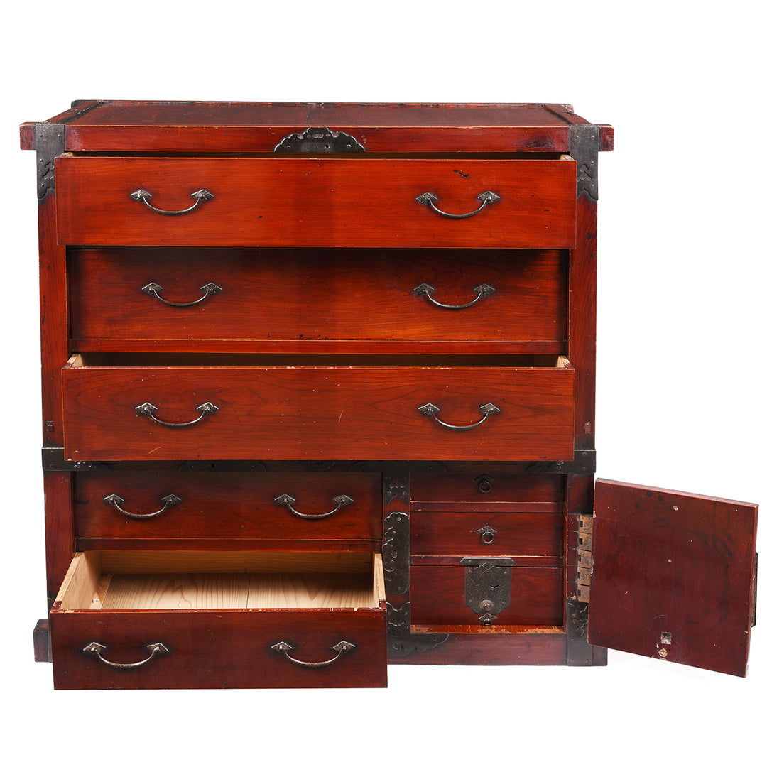 Open Drawers View Of Japanese Kiri Bo Dansu Cabinet - Meiji Period - Ca 1880 | Indigo Antiques