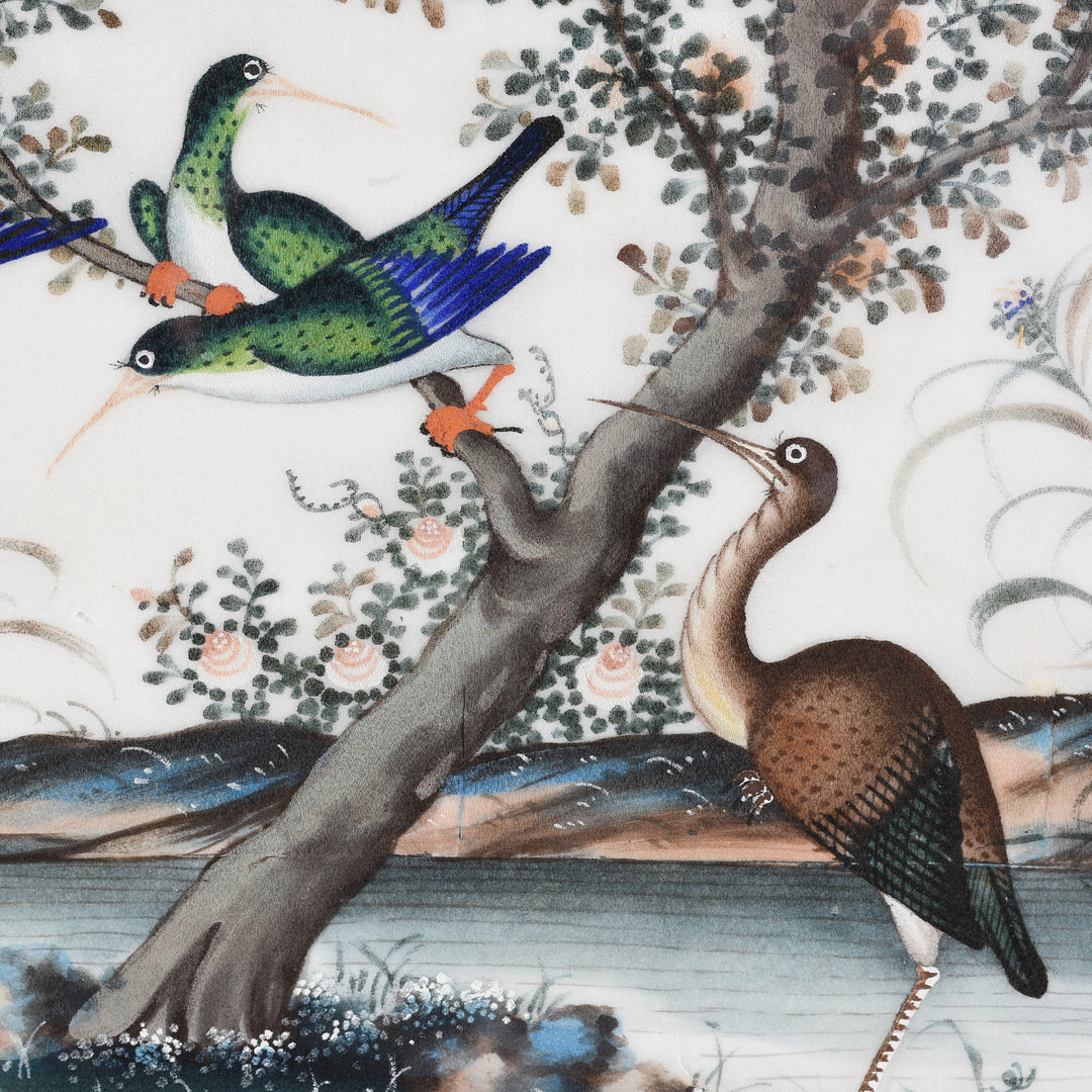 Detail From Framed Watercolour Painting of Birds on Pith Paper - 19thC I Indigo Antiques