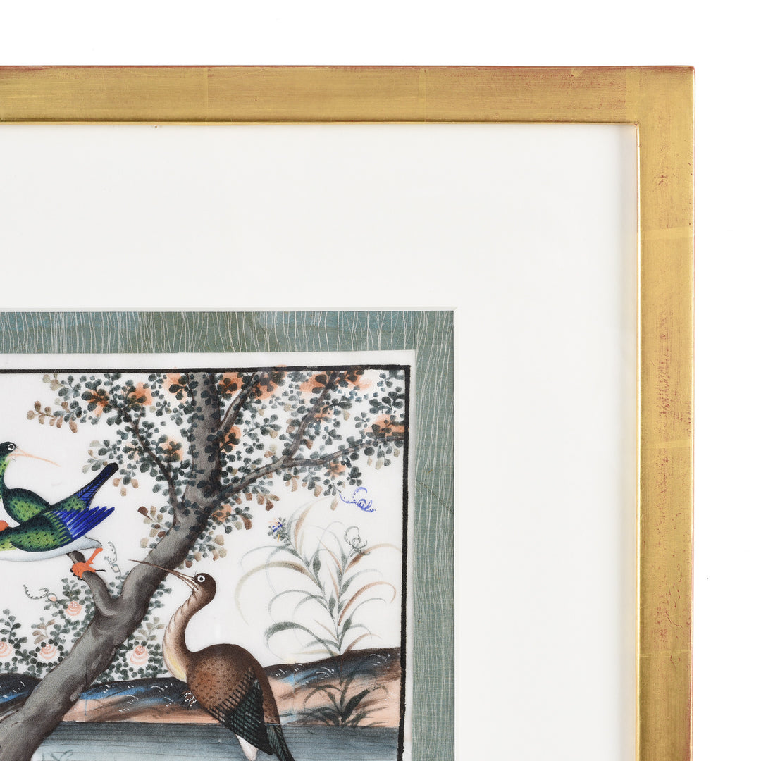 Frame Detail From Framed Watercolour Painting of Birds on Pith Paper - 19thC I Indigo Antiques