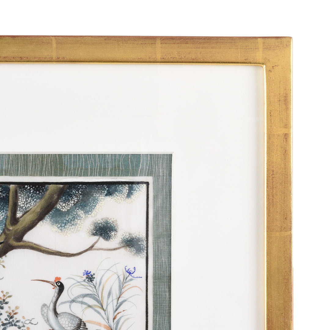 Frame Detail Of Framed Watercolour Painting of Birds on Pith Paper - 19thC I Indigo Antiques