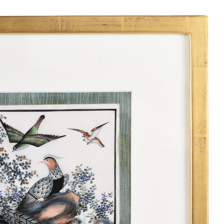 Frame Detail From Framed Watercolour Painting of Birds on Pith Paper - 19thC I Indigo Antiques