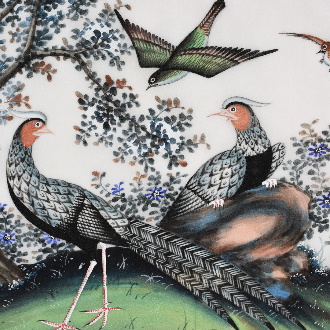 Detail Of Framed Watercolour Painting of Birds on Pith Paper - 19thC I Indigo Antiques