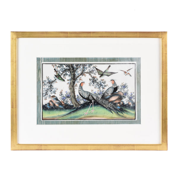 Framed Watercolour Painting of Birds on Pith Paper - 19thC
