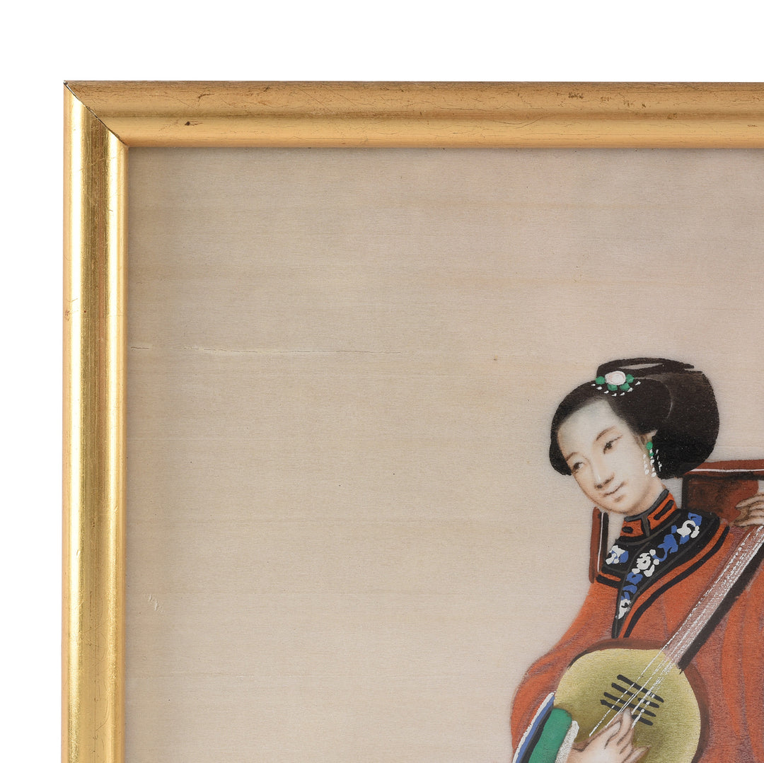 Frame Detail From Antique Framed Watercolour Painting of A Musician on Pith Paper - 19th Century I Indigo Antiques