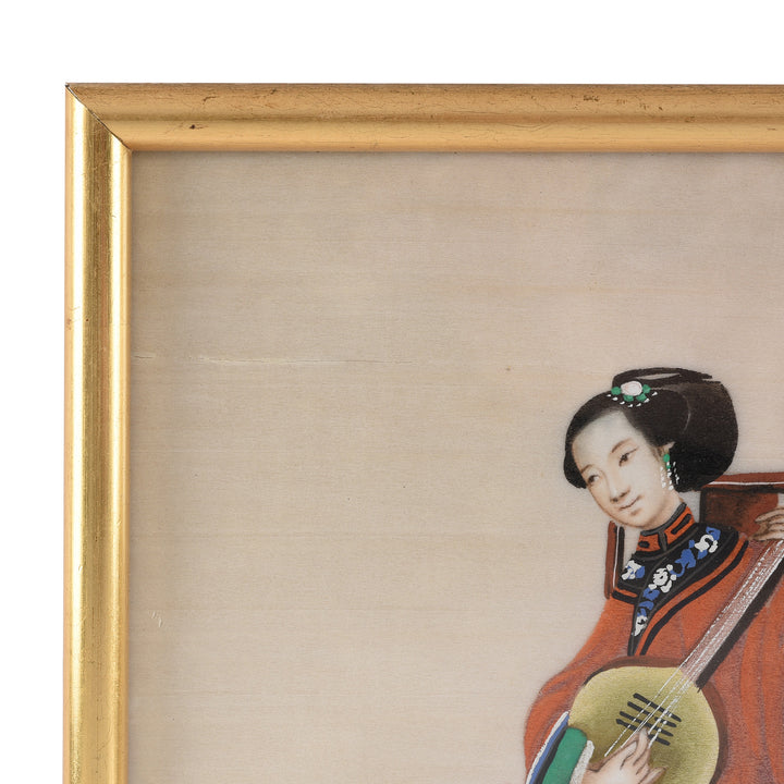 Frame Detail From Antique Framed Watercolour Painting of A Musician on Pith Paper - 19th Century I Indigo Antiques