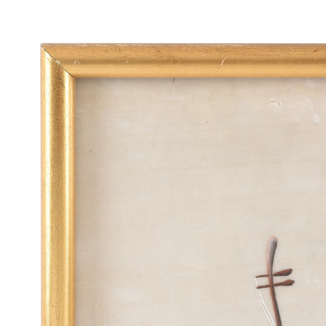Frame Detail From Antique Framed Watercolour Painting of A Musician on Pith Paper - 19th Century I Indigo Antiques
